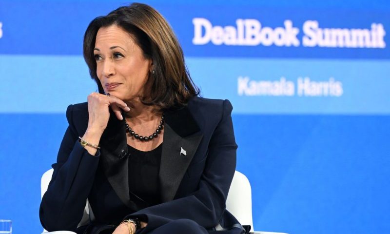 NEW YORK, NEW YORK - NOVEMBER 29: Vice President Kamala Harris speaks onstage during The New York Times Dealbook Summit 2023 at Jazz at Lincoln Center on November 29, 2023 in New York City. (Photo by Slaven Vlasic/Getty Images for The New York Times)