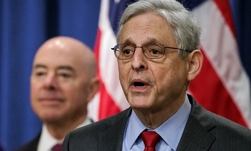 WASHINGTON, DC - DECEMBER 6: U.S. Attorney General Merrick Garland speaks during a press conference at the U.S. Department of Justice on December 6, 2023 in Washington, DC. The Department of Justice announced today that four Russian military personnel have been indicted for war crimes committed against a U.S. national living in Ukraine, the first of such charges ever to be brought under the U.S. war crimes statute. (Photo by Samuel Corum/Getty Images)