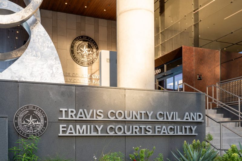The Travis County 459th District Court is seen prior to an emergency hearing in Cox v Texas, in Austin, Texas, on December 7, 2023. Kate Cox, a 31-year-old mother-of-two from Dallas-Fort Worth, sued the state of Texas on December 5, 2023, in order to get an abortion for a pregnancy that she and her doctors say threatens her life and future fertility. Cox learned last week that her fetus has full trisomy 18, a condition that means her pregnancy may not survive until birth and if it does her baby would be stillborn or live for minutes, hours or days, according to the lawsuit. (Photo by SUZANNE CORDEIRO / AFP) (Photo by SUZANNE CORDEIRO/AFP via Getty Images)