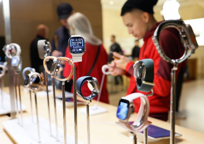 NEW YORK, NEW YORK - DECEMBER 18: Apple watches are seen on display at the Apple Store in Grand Central Station on December 18, 2023 in New York City. (Photo by Michael M. Santiago/Getty Images)