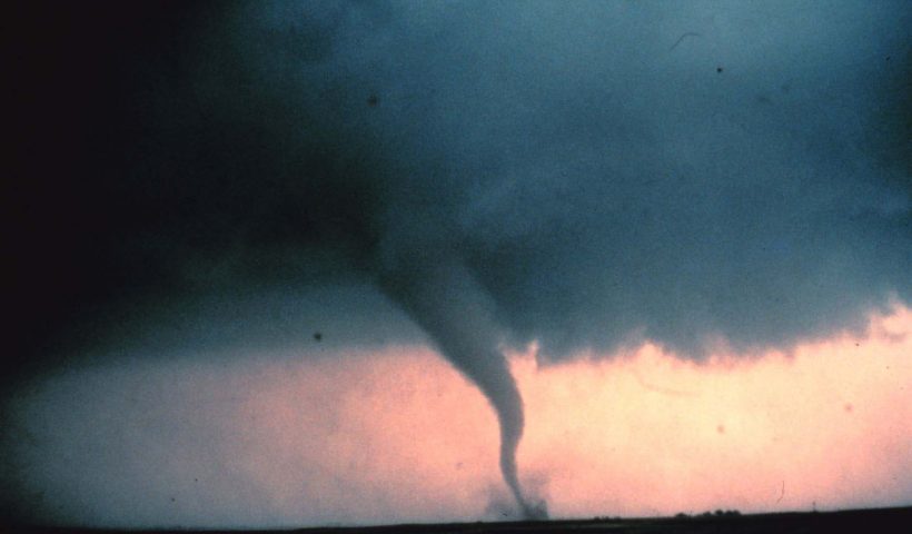 View of the 'rope' or decay stage of tornado seen during 'Sound Chase,' a joint project of NSSL and Mississippi State University in Cordell, Oklahoma May 22, 1981. (Photo by NOAA Photo Library/Getty Images)