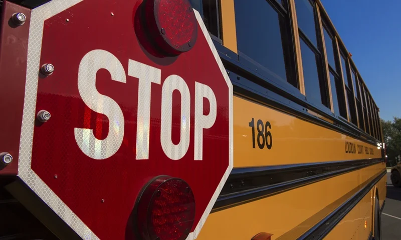 US-SCHOOL BUS A school bus is seen during a safety event for children at Trailside Middle School, in Ashburn, Virginia on August 25, 2015. AFP PHOTO/PAUL J. RICHARDS (Photo credit should read PAUL J. RICHARDS/AFP via Getty Images)