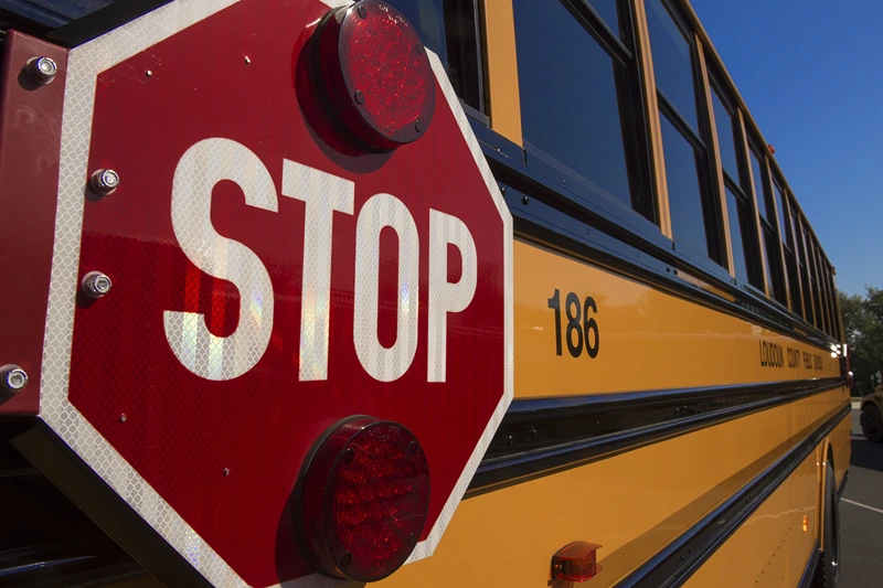 US-SCHOOL BUS
A school bus is seen during a safety event for children at Trailside Middle School, in Ashburn, Virginia on August 25, 2015. AFP PHOTO/PAUL J. RICHARDS (Photo credit should read PAUL J. RICHARDS/AFP via Getty Images)