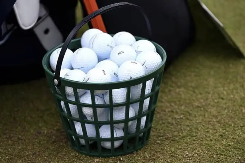 A general view of a bucket of balls at the practice area during the final round of the U.S. Open golf tournament. Mandatory Credit: Bob DeChiara-USA TODAY Sports