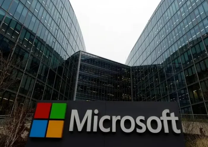 A Microsoft sign at the U.S. tech giant's offices in Issy-les-Moulineaux, near Paris, France, January 25, 2023. REUTERS/Gonzalo Fuentes/File Photo