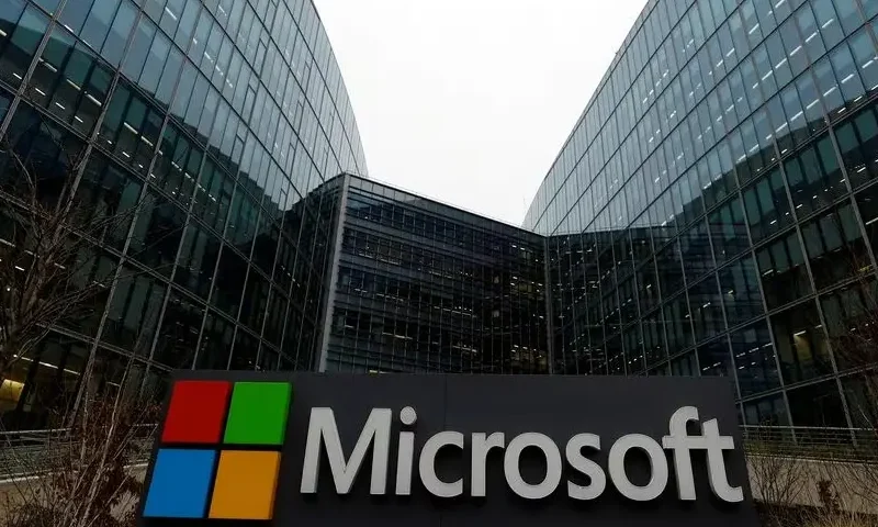 A Microsoft sign at the U.S. tech giant's offices in Issy-les-Moulineaux, near Paris, France, January 25, 2023. REUTERS/Gonzalo Fuentes/File Photo