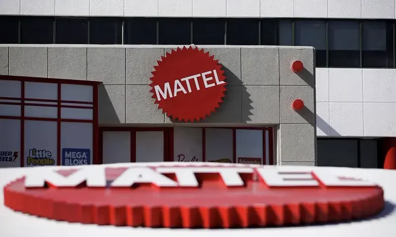 The Mattel company logo is pictured at the entrance of the Montoi plant in the municipality of Escobedo, Mexico March 15, 2022. REUTERS/Daniel Becerril/File photo