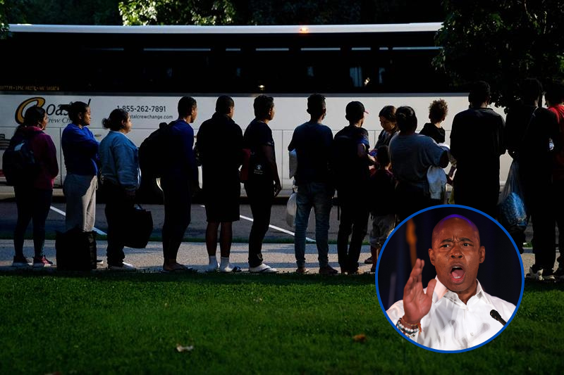 B| US-POLITICS-MIGRATION-TEXAS-MIGRANTS Migrants, who boarded a bus in Texas, listen to volunteers offering assistance after being dropped off within view of the US Capitol building in Washington, DC, on August 11, 2022. - Since April, Texas Governor Greg Abbott has ordered buses to carry thousands of migrants from Texas to Washington, DC, and New York City to highlight criticisms of US President Joe Bidens border policy. (Photo by Stefani Reynolds / AFP) (Photo by STEFANI REYNOLDS/AFP via Getty Images) F | Eric Adams Holds Event On Night Of New York Mayoral Election NEW YORK, NEW YORK - NOVEMBER 02: New York City Mayor-elect Eric Adams speaks during his election night party at the New York Marriott at the Brooklyn Bridge on November 02, 2021 in the Brooklyn borough of New York City. Democratic candidate Eric Adams, the frontrunner in the mayoral race, defeated Republican candidate Curtis Sliwa to become New York City's 110th mayor and the second African American to hold the office since the late former Mayor David Dinkins. (Photo by Michael M. Santiago/Getty Images)