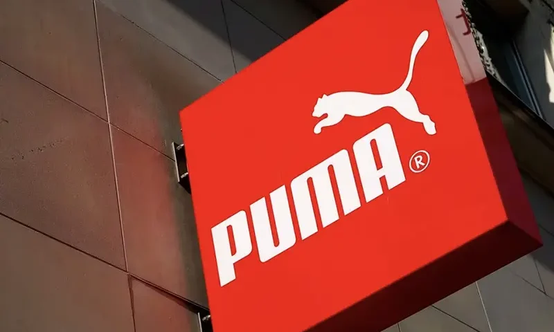 The logo of German sports goods firm Puma is seen at the entrance of one of its stores in Vienna, Austria, March 18, 2016. REUTERS/Leonhard Foeger/File Photo