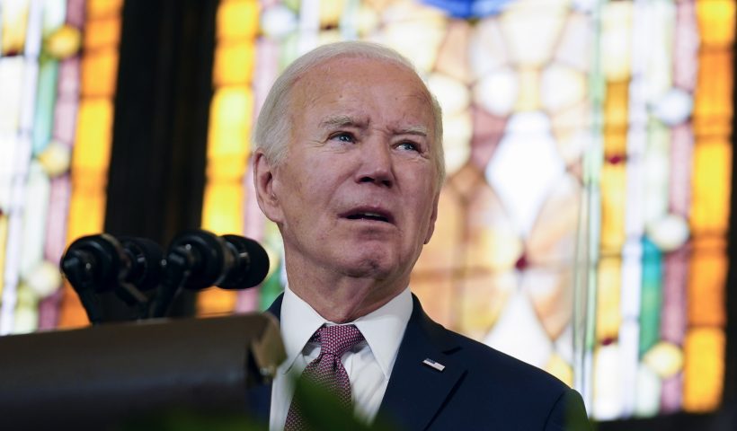 President Joe Biden delivers remarks at Mother Emanuel AME Church in Charleston, S.C., Monday, Jan. 8, 2024, where nine worshippers were killed in a mass shooting by a white supremacist in 2015. (AP Photo/Stephanie Scarbrough)