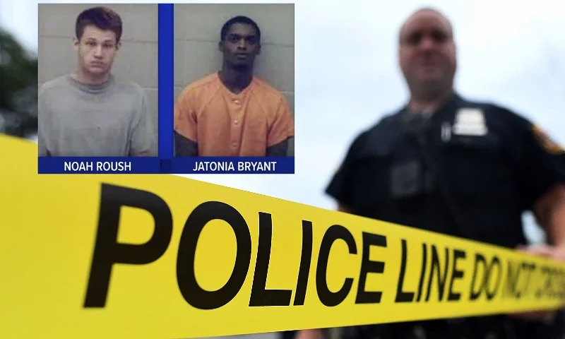 (L)Jatonia Bryant (left) and Noah Roush (right) shown in this combined photo. (Courtesy of the Jefferson County sheriff's office) / (R)TOPSHOT - Law enforcement officers secure the area where they allegedly arrested terror suspect Ahmad Khan Rahami following a shootout in Linden, New Jersey, on September 19, 2016.16 - An "armed and dangerous" Afghan-born suspect wanted in the weekend bomb attacks in New York and New Jersey was wounded Monday in a shootout with police and taken into custody. Federal investigators released a mugshot of 28-year-old Ahmad Khan Rahami, who has brown hair, brown eyes and a brown beard, saying he was last known to live in Elizabeth, a town adjacent to Newark International Airport. (Photo by Jewel SAMAD / AFP) (Photo by JEWEL SAMAD/AFP via Getty Images)