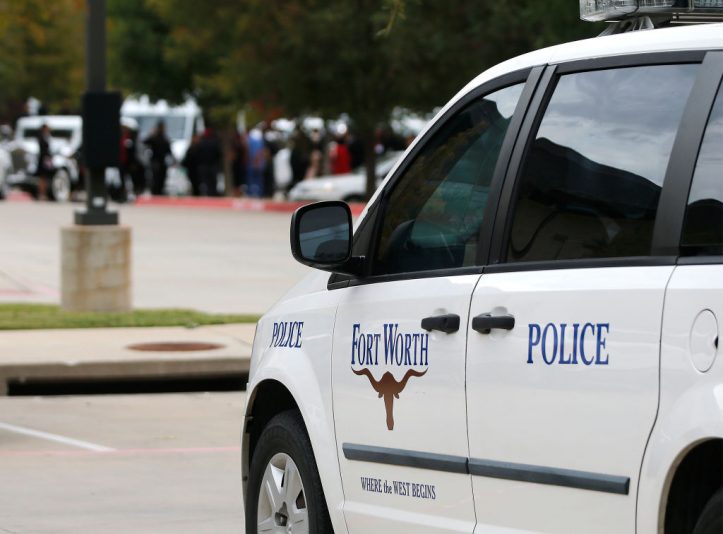 DALLAS, TX - OCTOBER 24: A Fort Worth Police car is parked outside the funeral service for Atatiana Jefferson on October 24, 2019, at Concord Church in Dallas, Texas. On October 12, 2019 Jefferson was at home with her nephew when Fort Worth police officer Aaron Y. Dean, who was responding to a non-emergency call, fired one shot through a window, killing her. Dean has since resigned from the department and been charged with murder. Some Fort Worth officers attended the funeral. (Photo by Stewart F. House/Getty Images)