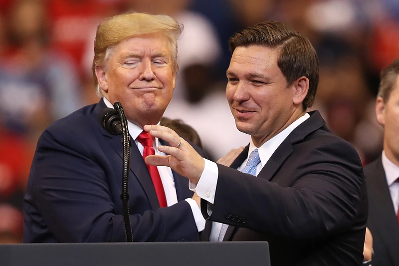 Donald Trump Holds A "Welcome Home" Rally In South Florida
SUNRISE, FLORIDA - NOVEMBER 26: U.S. President Donald Trump introduces Florida Governor Ron DeSantis during a homecoming campaign rally at the BB&T Center on November 26, 2019 in Sunrise, Florida. President Trump continues to campaign for re-election in the 2020 presidential race. (Photo by Joe Raedle/Getty Images)