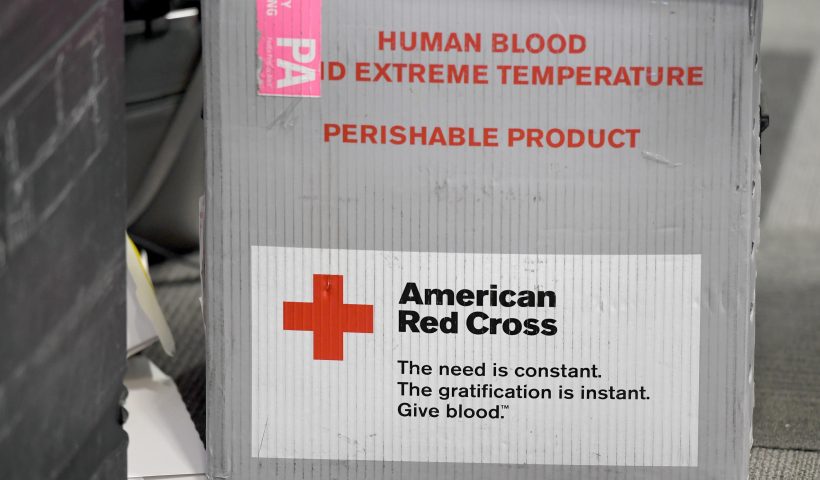 LAS VEGAS, NEVADA - MARCH 27: A box for transporting donated blood is shown during an American Red Cross blood drive to help alleviate a blood supply shortage as a result of the coronavirus pandemic at Las Vegas Motor Speedway on March 27, 2020 in Las Vegas, Nevada. The speedway plans to hold a total of four blood drives due to a lack of donated blood and facilities large enough to collect it while observing social distancing guidelines. Many blood drives across the United States have been canceled as a result of the spread of the virus. The World Health Organization declared the coronavirus (COVID-19) a global pandemic on March 11th. (Photo by Ethan Miller/Getty Images)