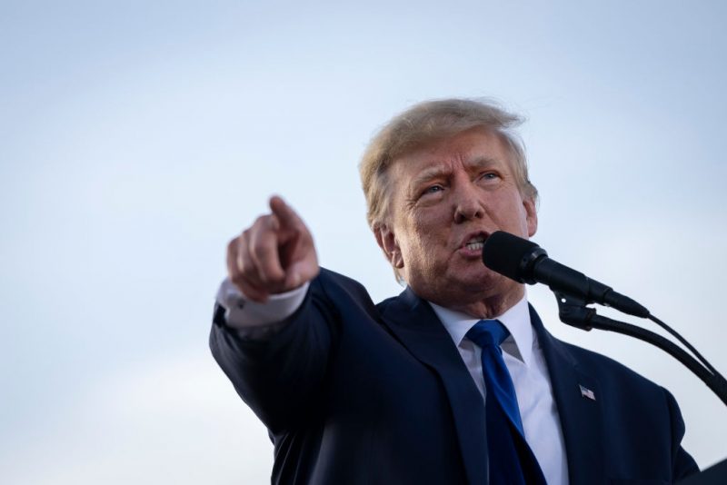 DELAWARE, OH - APRIL 23:Former U.S. President Donald Trump speaks during a rally hosted by the former president at the Delaware County Fairgrounds on April 23, 2022 in Delaware, Ohio. Last week, Trump announced his endorsement of J.D. Vance in the Ohio Republican Senate primary. (Photo by Drew Angerer/Getty Images)