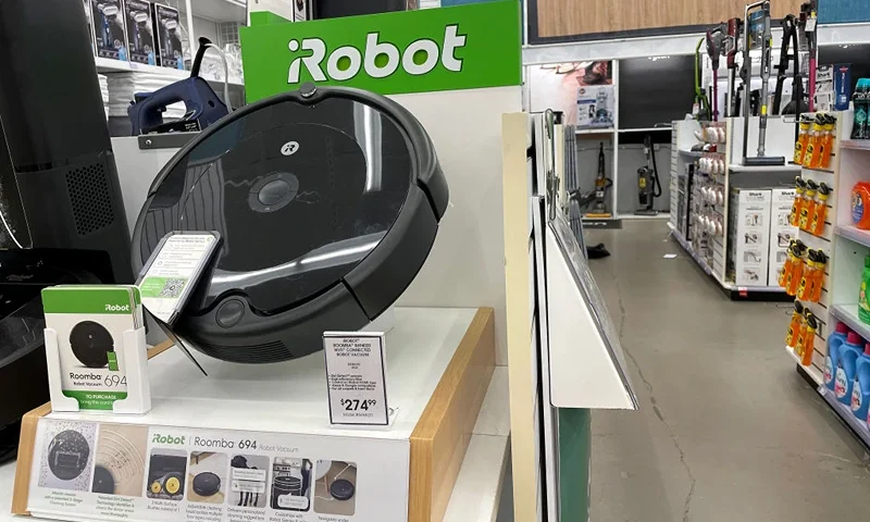 LARKSPUR, CALIFORNIA - AUGUST 05: Roomba robot vacuums made by iRobot are displayed on a shelf at a Bed Bath and Beyond store on August 05, 2022 in Larkspur, California. Amazon announced plans to purchase iRobot, maker of the popular robotic vacuum Roomba, for an estimated $1.7 billion. (Photo by Justin Sullivan/Getty Images)