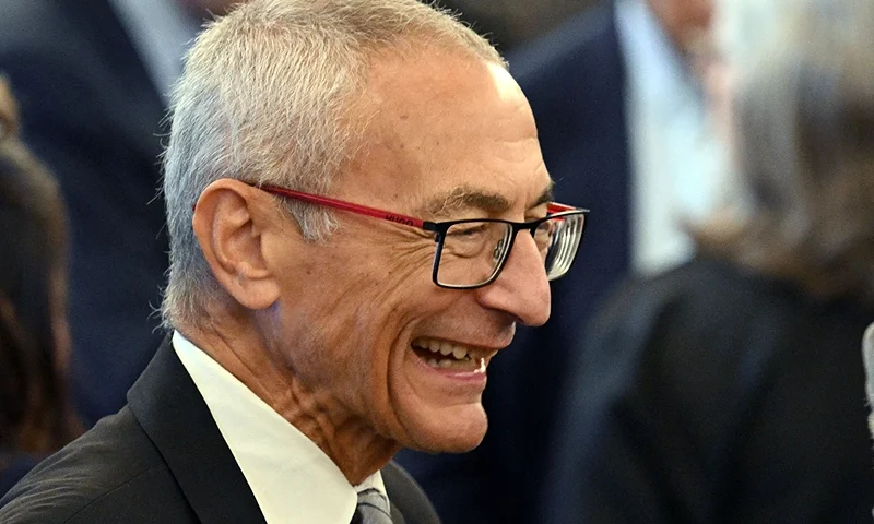 Senior Advisor to the President, John Podesta, arrives for former Secretary of State Hillary Clinton's official portrait unveiling in the Benjamin Franklin Room of the State Department in Washington, DC on September 26, 2023. (Photo by Mandel NGAN / AFP) (Photo by MANDEL NGAN/AFP via Getty Images)