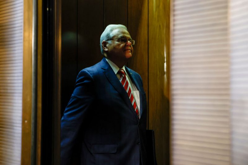 WASHINGTON, DC - SEPTEMBER 28: Sen. Bob Menendez (D-NJ) stands in an elevator after leaving his office in the Hart Senate Office Building on September 28, 2023 in Washington, DC. Menendez will address Senate Democrats in a caucus meeting later today, a day after being arraigned on federal bribery charges in New York City. (Photo by Anna Moneymaker/Getty Images)