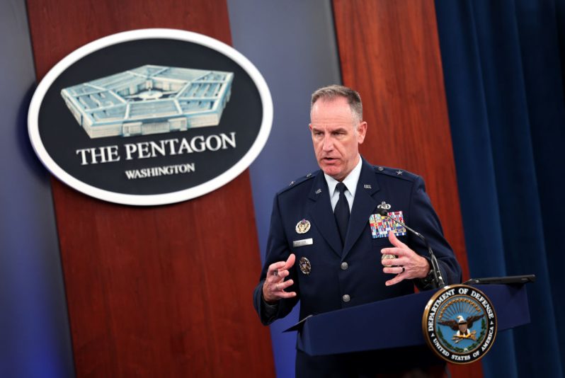 ARLINGTON, VIRGINIA - OCTOBER 19: Pentagon Press Secretary Air Force Brig. Gen. Pat Ryder holds a press conference at the Pentagon on October 19, 2023 in Arlington, Virginia. Ryder spoke on the Israel–Hamas war, U.S. military aid to Israel and the recent drone attacks on U.S. military installations in the middle east. Ryder reaffirmed that the recent explosion at the Al-Ahli Hospital was a result from an errant rocket fired from within Gaza and not from an Israeli airstrike. (Photo by Kevin Dietsch/Getty Images)