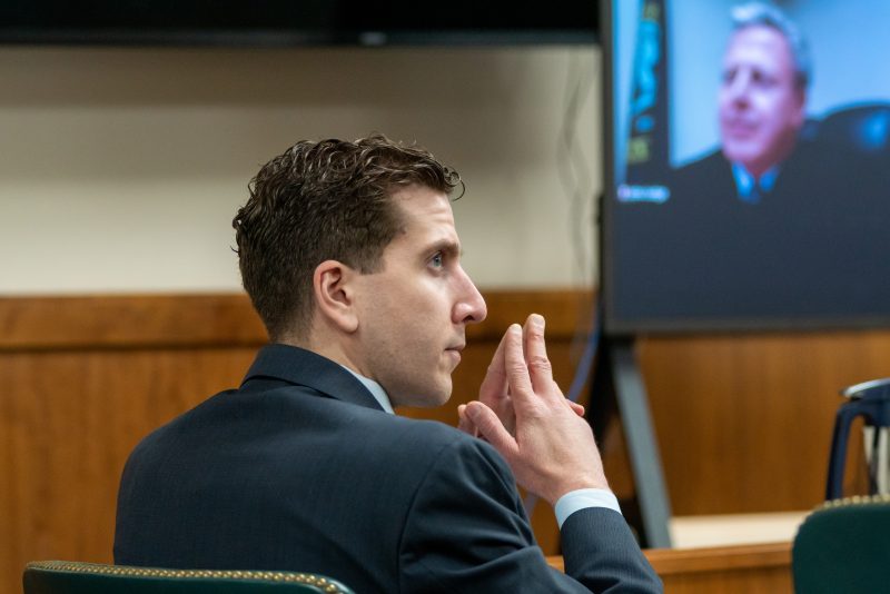 Murder Suspect Bryan Kohberger Attends Pre-Trial Hearing In Idaho
MOSCOW, IDAHO - OCTOBER 26: Bryan Kohberger listens to arguments during a hearing to overturn his grand jury indictment on October 26, 2023 in Moscow, Idaho. Kohberger, a former criminology PhD student, was indicted earlier this year in the November 2022 killings of Madison Mogen, 21; Kaylee Goncalves, 21; Xana Kernodle, 20; and Ethan Chapin, 20, in an off-campus apartment near the University of Idaho. (Photo by Kai Eiselein-Pool/Getty Images)