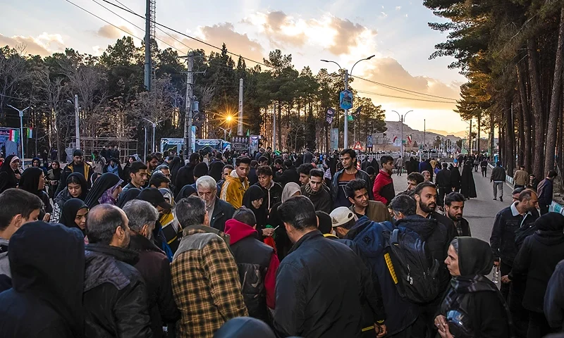 01/03/2024 Kerman, Iran. People visit the scene of Wednesday's bomb explosion in the city of Kerman 820 km (about 510 miles) southeast of Tehran, Iran. (Photo by MAHDI/Middle East Images/AFP via Getty Images)