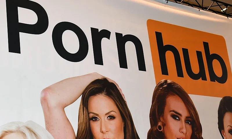 LAS VEGAS, NV - JANUARY 18: A sign at the Pornhub booth is displayed at the 2017 AVN Adult Entertainment Expo at the Hard Rock Hotel & Casino on January 18, 2017 in Las Vegas, Nevada. (Photo by Ethan Miller/Getty Images)
