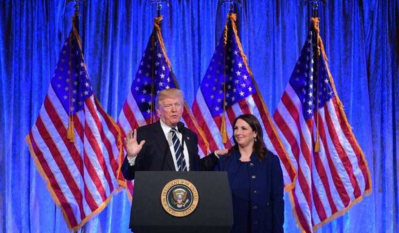 US President Donald Trump speaks after his introduction by RNC Chairwoman Ronna Romney McDaniel at a fundraising breakfast in a restaurant in New York, New York on December 2, 2017. / AFP PHOTO / MANDEL NGAN (Photo credit should read MANDEL NGAN/AFP via Getty Images)