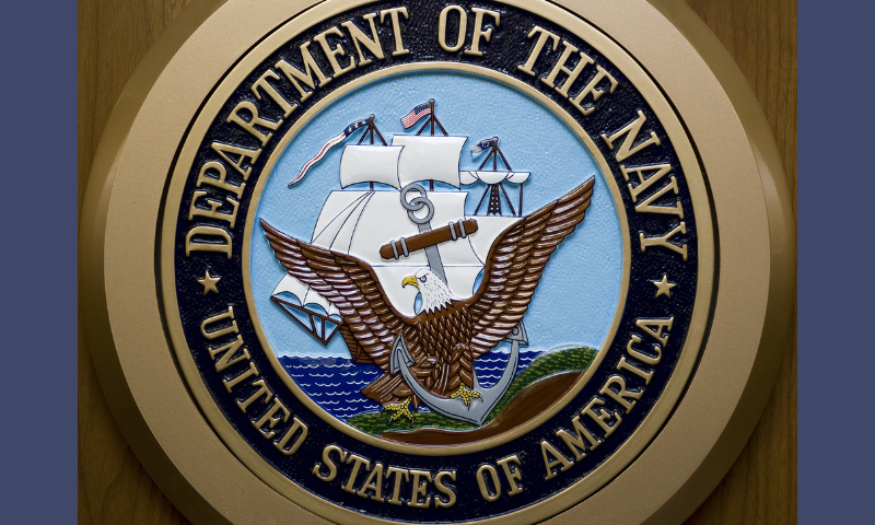 US-MILITARY-LOGO The US Department of the Navy seal hangs on the wall February 24, 2009, at the Pentagon in Washingto,DC. AFP Photo/Paul J. Richards / AFP PHOTO / Paul J. RICHARDS (Photo credit should read PAUL J. RICHARDS/AFP via Getty Images)