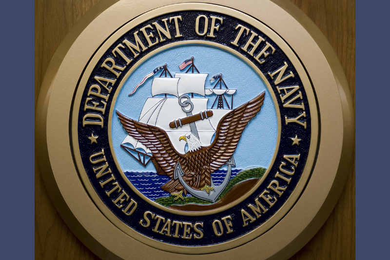 US-MILITARY-LOGO
The US Department of the Navy seal hangs on the wall February 24, 2009, at the Pentagon in Washingto,DC. AFP Photo/Paul J. Richards / AFP PHOTO / Paul J. RICHARDS (Photo credit should read PAUL J. RICHARDS/AFP via Getty Images)