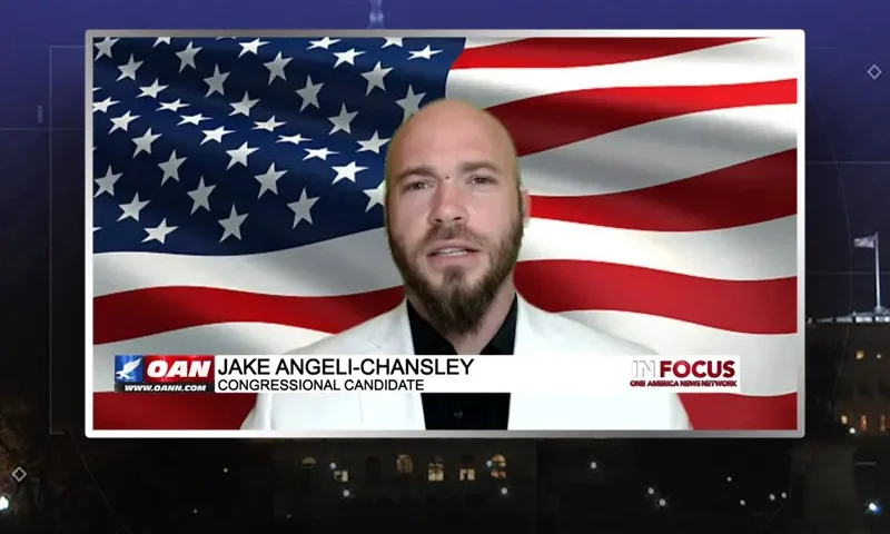 Video still from In Focus on One America News Network during an interview with the guest, Jake Chansley.
