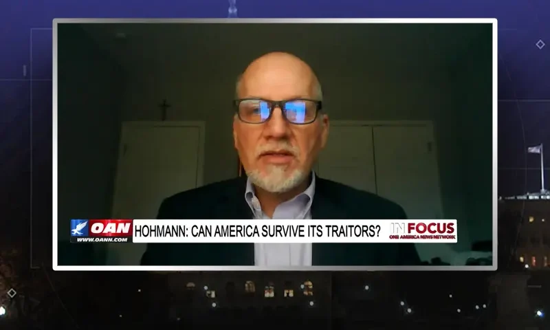 Video still from In Focus on One America News Network during an interview with the guest, Leo Hohmann.