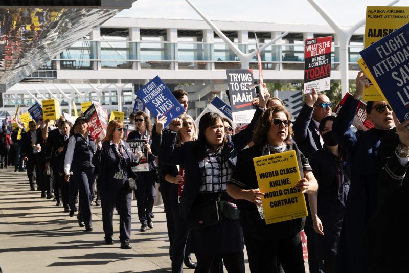 U.S. Flight Attendants Picket At Major Airports For Higher Pay One
