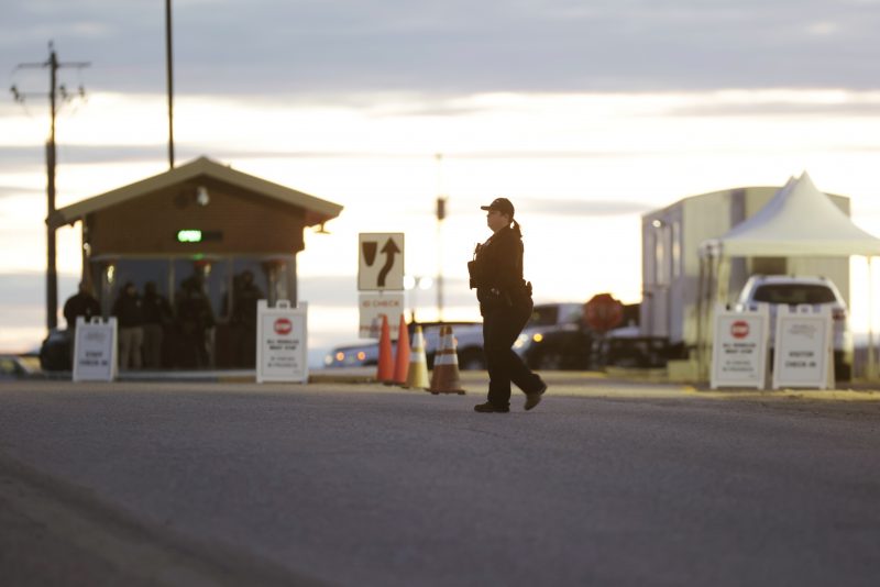 A prison officer patrols near the entrance to the Idaho Maximum Security Institution near Kuna, Idaho on Wednesday, Feb. 28, 2024. Thomas Eugene Creech is set to be executed at prison south of Boise for the state's first execution in 12 years. (AP Photo/Kyle Green)