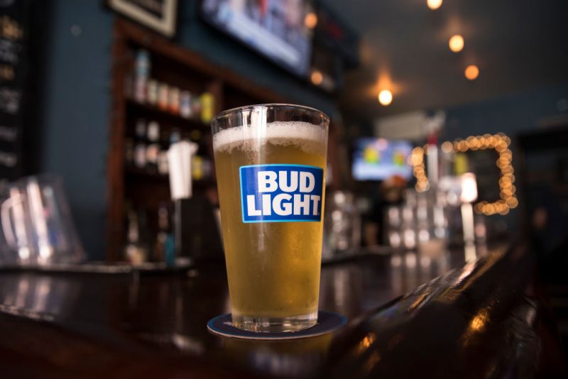 NEW YORK, NY - JULY 26: In this photo illustration, a glass of Bud Light sits on a bar, July 26, 2018 in New York City. Anheuser-Busch InBev, the brewer behind Budweiser and Bud Light, said on Thursday that U.S. revenues fell 3.1% in the second quarter. American consumers continue to shift away from domestic lagers and toward crafts beers and wine and spirits. (Photo by Drew Angerer/Getty Images)