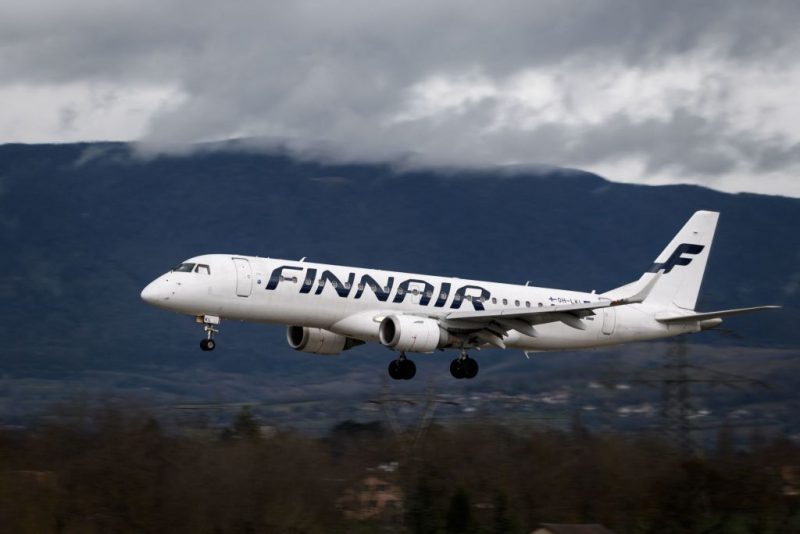 An Embraer 190 commercial plane with registration OH-LKI of Nordic carrier Finnair is seen landing at Geneva Airport on March 11, 2019 in Geneva. (Photo by Fabrice COFFRINI / AFP) (Photo by FABRICE COFFRINI/AFP via Getty Images)