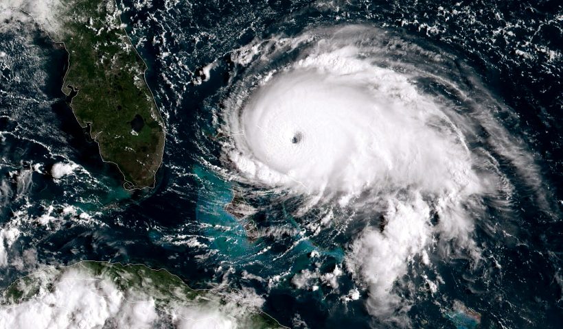 ATLANTIC OCEAN - SEPTEMBER 1: In this NOAA GOES-East satellite handout image, Hurricane Dorian, now a Cat. 5 storm, tracks towards the Florida coast taken at 13:20Z September 1, 2019 in the Atlantic Ocean. A hurricane warning is in effect for much of the northwestern Bahamas as it gets hit with 175 mph winds. According to the National Hurricane Center Dorian is predicted to hit the U.S. as a Category 4 storm. (Photo by NOAA via Getty Images)
