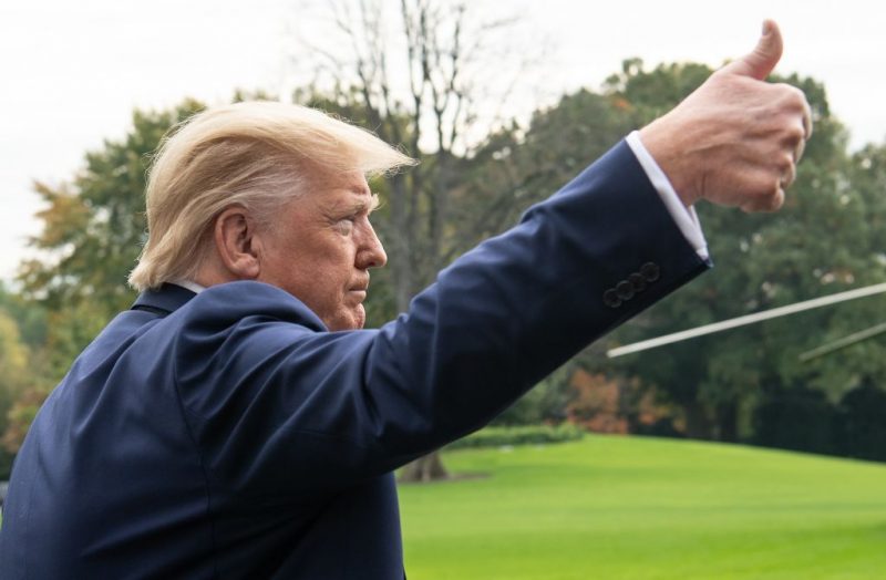 US President Donald Trump gives the thumbs up before departing the White House in Washington, DC, on October 25, 2019 for South Carolina. (Photo by NICHOLAS KAMM / AFP) (Photo by NICHOLAS KAMM/AFP via Getty Images)