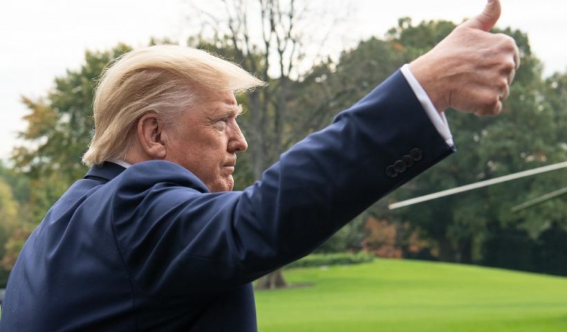 US President Donald Trump gives the thumbs up before departing the White House in Washington, DC, on October 25, 2019 for South Carolina. (Photo by NICHOLAS KAMM / AFP) (Photo by NICHOLAS KAMM/AFP via Getty Images)