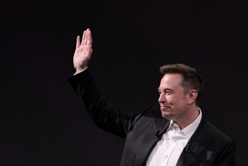 SpaceX, Twitter and electric car maker Tesla CEO Elon Musk gestures after a speech at the Vivatech technology startups and innovation fair at the Porte de Versailles exhibition center in Paris, on June 16, 2023. (Photo by Alain JOCARD / AFP) (Photo by ALAIN JOCARD/AFP via Getty Images)