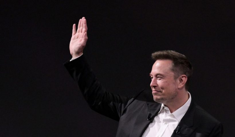 SpaceX, Twitter and electric car maker Tesla CEO Elon Musk gestures after a speech at the Vivatech technology startups and innovation fair at the Porte de Versailles exhibition center in Paris, on June 16, 2023. (Photo by Alain JOCARD / AFP) (Photo by ALAIN JOCARD/AFP via Getty Images)