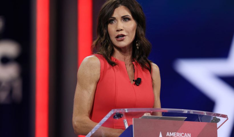 ORLANDO, FLORIDA - FEBRUARY 27: South Dakota Gov. Kristi Noem addresses the Conservative Political Action Conference held in the Hyatt Regency on February 27, 2021 in Orlando, Florida. Begun in 1974, CPAC brings together conservative organizations, activists, and world leaders to discuss issues important to them. (Photo by Joe Raedle/Getty Images)