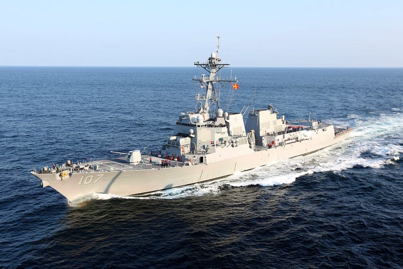AT SEA - AUGUST 2, 2012:  In this handout released by the U.S. Navy, the guided-missile destroyer USS Gravely (DDG 107) is seen August 2, 2012 in the Atlantic Ocean. In a response to a alleged chemical weapons attack on its own people by the Syrian regime the USS Mahan, the USS Barry, the USS Ramage, and the USS Gravely, all Arleigh Burke-class destroyers carrying Tomahawk land-attack missiles, along with the nuclear-powered aircraft carrier USS Nimitz and a cruiser have been ordered to move west to the Red Sea, so that they can help support a US strike on Syria if requested, as a response to a alleged chemical weapons attack on its own people by the Syrian regime, September 3, 2013.  (Photo by U.S. Navy via Getty Images)
