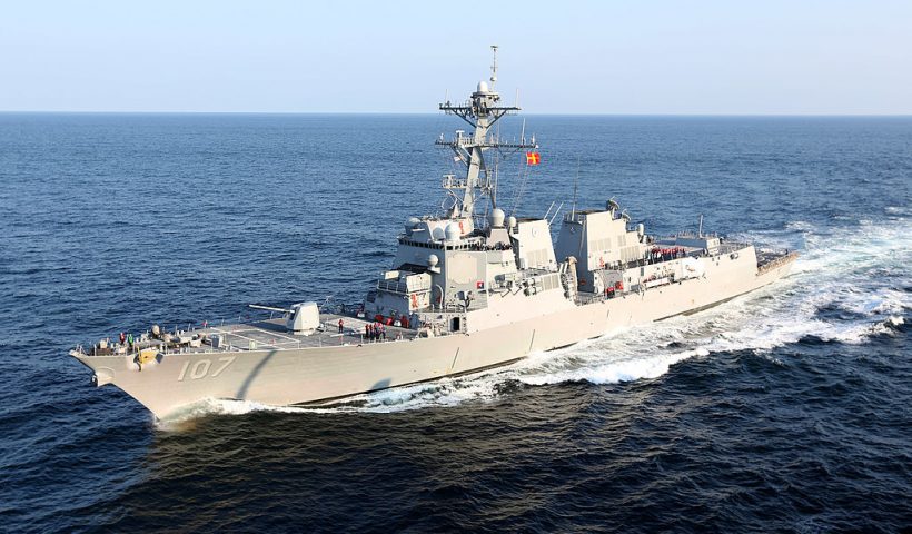 AT SEA - AUGUST 2, 2012: In this handout released by the U.S. Navy, the guided-missile destroyer USS Gravely (DDG 107) is seen August 2, 2012 in the Atlantic Ocean. In a response to a alleged chemical weapons attack on its own people by the Syrian regime the USS Mahan, the USS Barry, the USS Ramage, and the USS Gravely, all Arleigh Burke-class destroyers carrying Tomahawk land-attack missiles, along with the nuclear-powered aircraft carrier USS Nimitz and a cruiser have been ordered to move west to the Red Sea, so that they can help support a US strike on Syria if requested, as a response to a alleged chemical weapons attack on its own people by the Syrian regime, September 3, 2013. (Photo by U.S. Navy via Getty Images)
