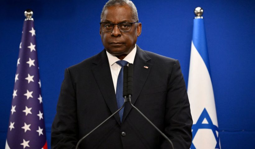 TOPSHOT - US Secretary of Defence Lloyd Austin looks on during a joint press conference with Israel's defence minister, in Tel Aviv on December 18, 2023. (Photo by Alberto PIZZOLI / AFP) (Photo by ALBERTO PIZZOLI/AFP via Getty Images)