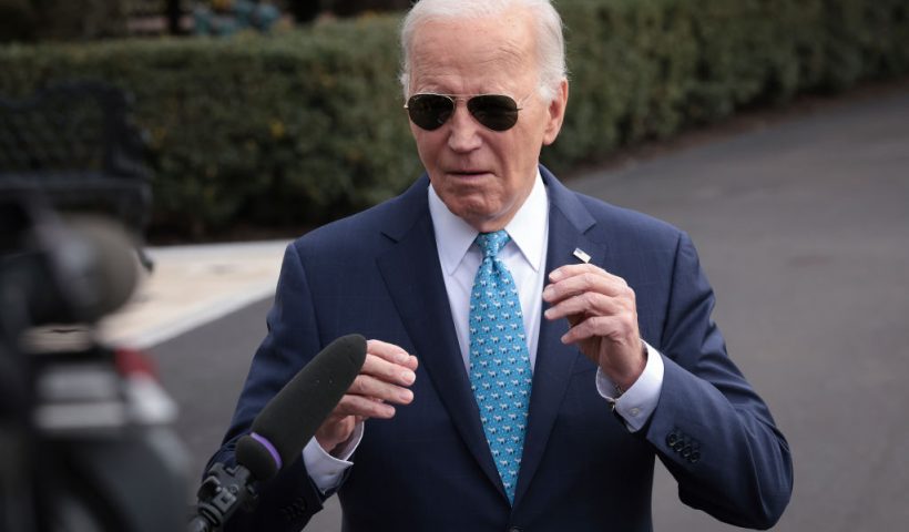 WASHINGTON, DC - JANUARY 30: U.S. President Joe Biden answers questions while departing the White House on January 30, 2024 in Washington, DC. Biden is scheduled to travel to Florida today. (Photo by Win McNamee/Getty Images)