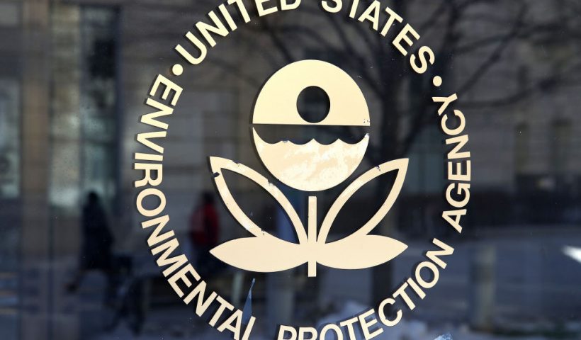 WASHINGTON, DC - MARCH 16: The U.S. Environmental Protection Agency's (EPA) logo is displayed on a door at its headquarters on March 16, 2017 in Washington, DC. U.S. President Donald Trump's proposed budget for 2018 seeks to cut the EPA's budget by 31 percent from $8.1 billion to $5.7 billion. (Photo by Justin Sullivan/Getty Images)