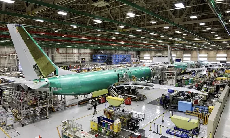 The production line for the Boeing P-8 Poseidon maritime patrol aircraft is pictured at Boeing's 737 factory in Renton, Washington, U.S. November 18, 2021. REUTERS/Jason Redmond/File Photo