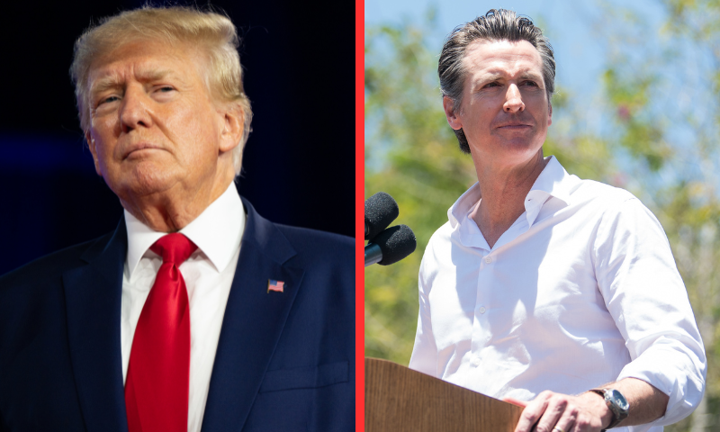 LOS ANGELES, CA - JUNE 30: Gavin Newsom attends 'Families Belong Together - Freedom for Immigrants March Los Angeles' at Los Angeles City Hall on June 30, 2018 in Los Angeles, California. (Photo by Emma McIntyre/Getty Images for Families Belong Together LA) DALLAS, TEXAS - AUGUST 06: Former U.S. President Donald Trump speaks at the Conservative Political Action Conference (CPAC) at the Hilton Anatole on August 06, 2022 in Dallas, Texas. CPAC began in 1974, and is a conference that brings together and hosts conservative organizations, activists, and world leaders in discussing current events and future political agendas. (Photo by Brandon Bell/Getty Images)