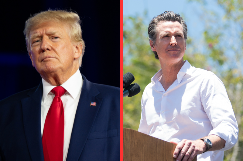 LOS ANGELES, CA - JUNE 30: Gavin Newsom attends 'Families Belong Together - Freedom for Immigrants March Los Angeles' at Los Angeles City Hall on June 30, 2018 in Los Angeles, California. (Photo by Emma McIntyre/Getty Images for Families Belong Together LA) DALLAS, TEXAS - AUGUST 06: Former U.S. President Donald Trump speaks at the Conservative Political Action Conference (CPAC) at the Hilton Anatole on August 06, 2022 in Dallas, Texas. CPAC began in 1974, and is a conference that brings together and hosts conservative organizations, activists, and world leaders in discussing current events and future political agendas. (Photo by Brandon Bell/Getty Images)