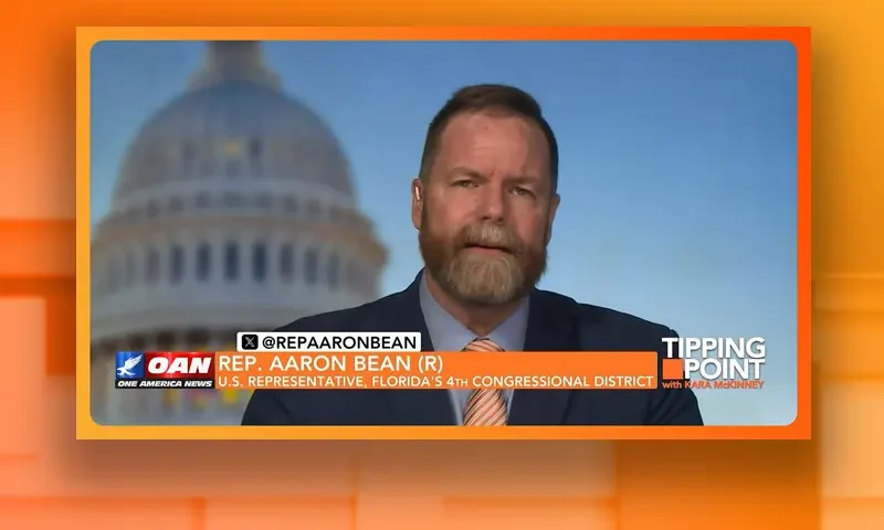 Video still from Tipping Point on One America News Network during an interview with the guest, Rep. Aaron Bean.